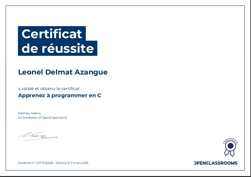 Certification en Programmation C